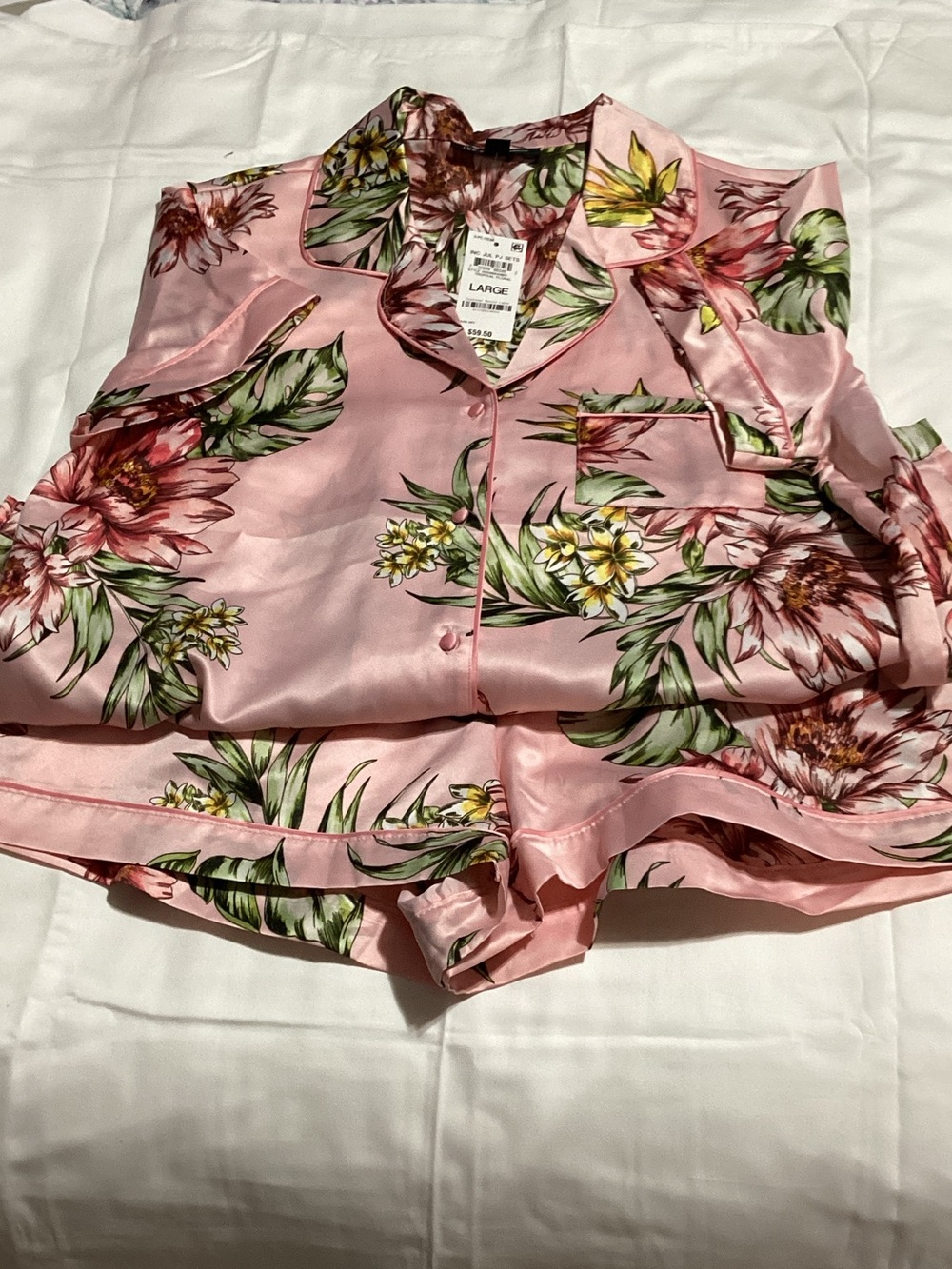 INC International Concepts Pink Floral Satin Pajama Set - Picture 2 of 3